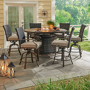 Fire Pit Table And Swivel Chairs, White Outdoor Patio Furniture Set With Fire Pit Sam S Club