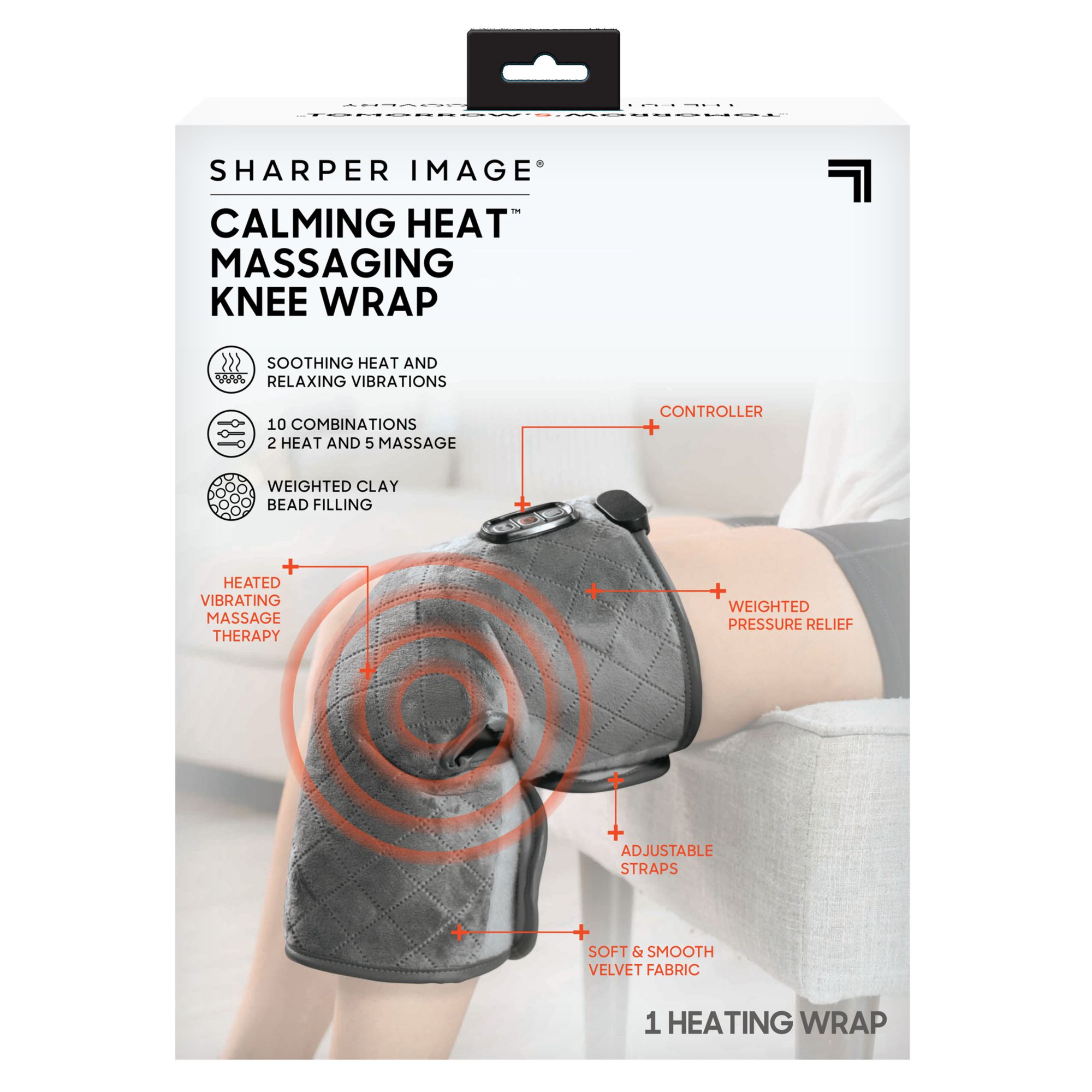 Sharper Image Calming Heat Weighted Massaging Knee Wrap Deluxe - Gray