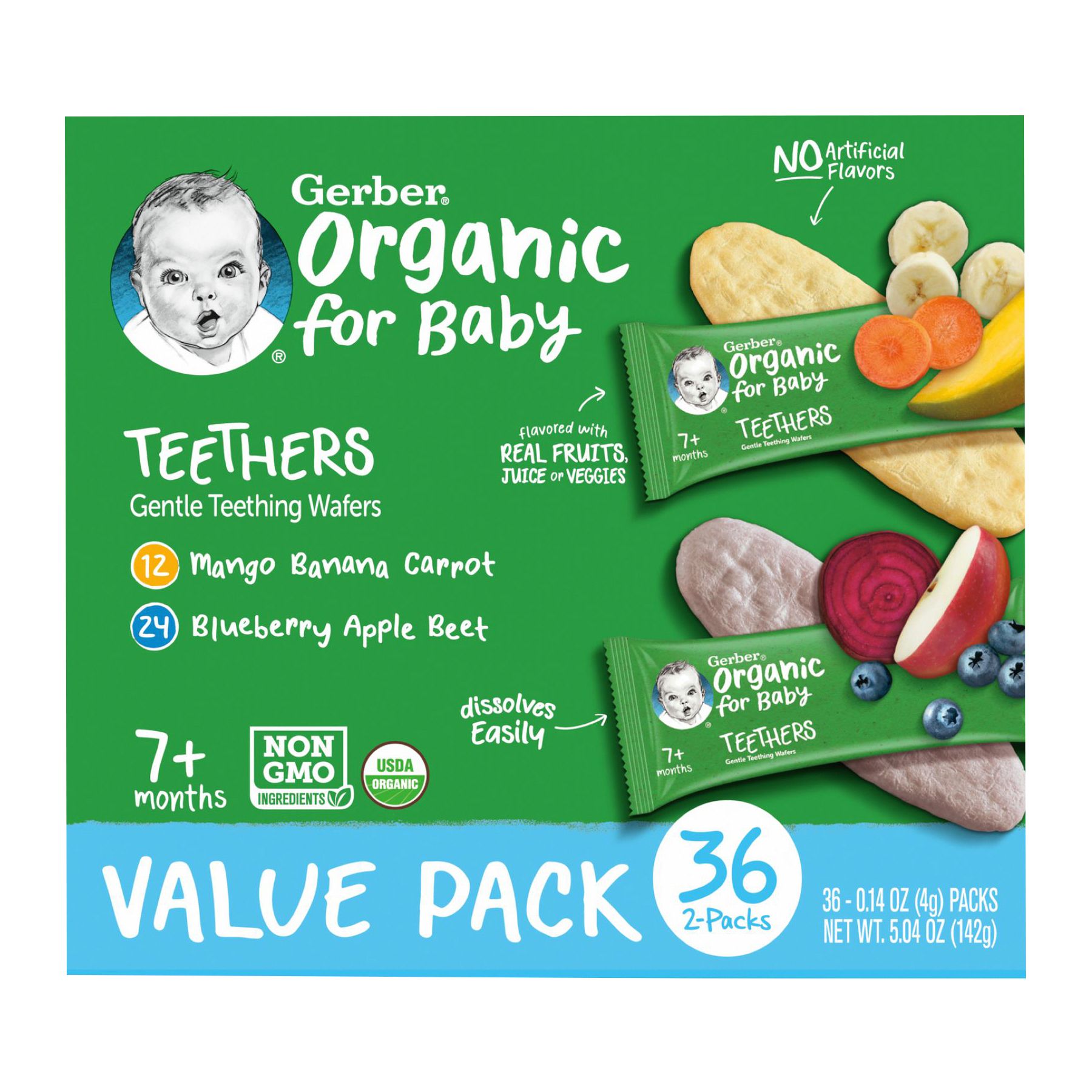 Gerber Organic Gentle Teething Wafers Variety Pack, 36 pk.