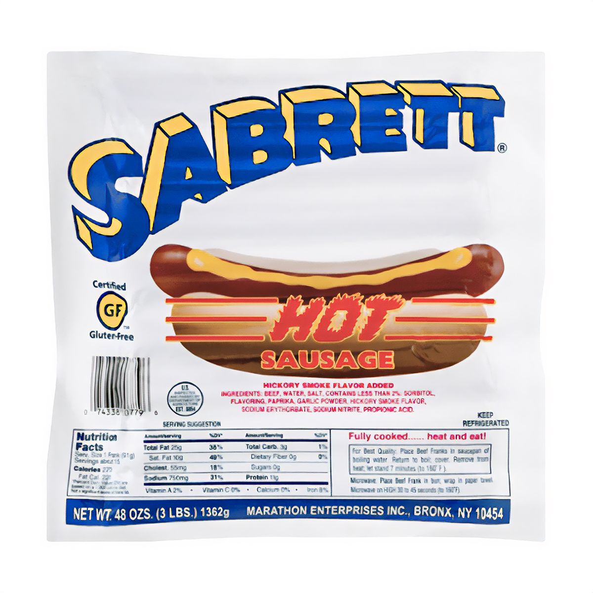 Sabrett All-Beef Hot Sausage, 3 lbs.