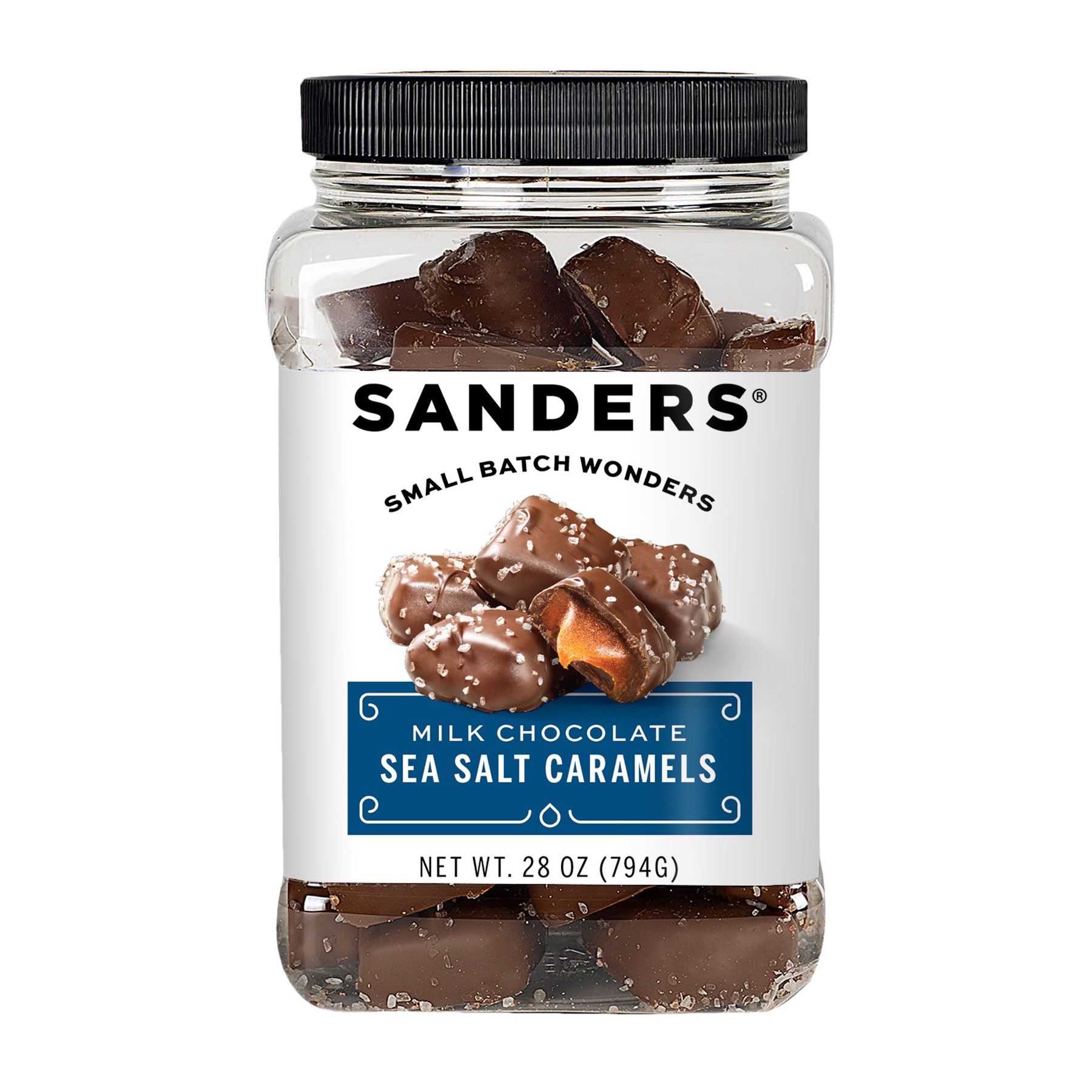 Sanders Milk Chocolate Sea Salt Caramels Pinch Grip Tub, 28 oz.