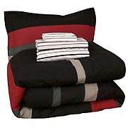 Brooklyn Flat Twin Extra Long Size Rugby Stripe Bed in a Bag with Reversible Comforter