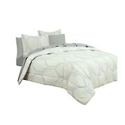 Sloane Street Hexagon Bed in a Bag with Strie Stripe Full Size Reverse Comforter - Gray