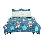 Kidz Mix Space Explorer Astronauts, Planets, Stars and Spaceships Full Size Bed in a Bag with Reversible Comforter