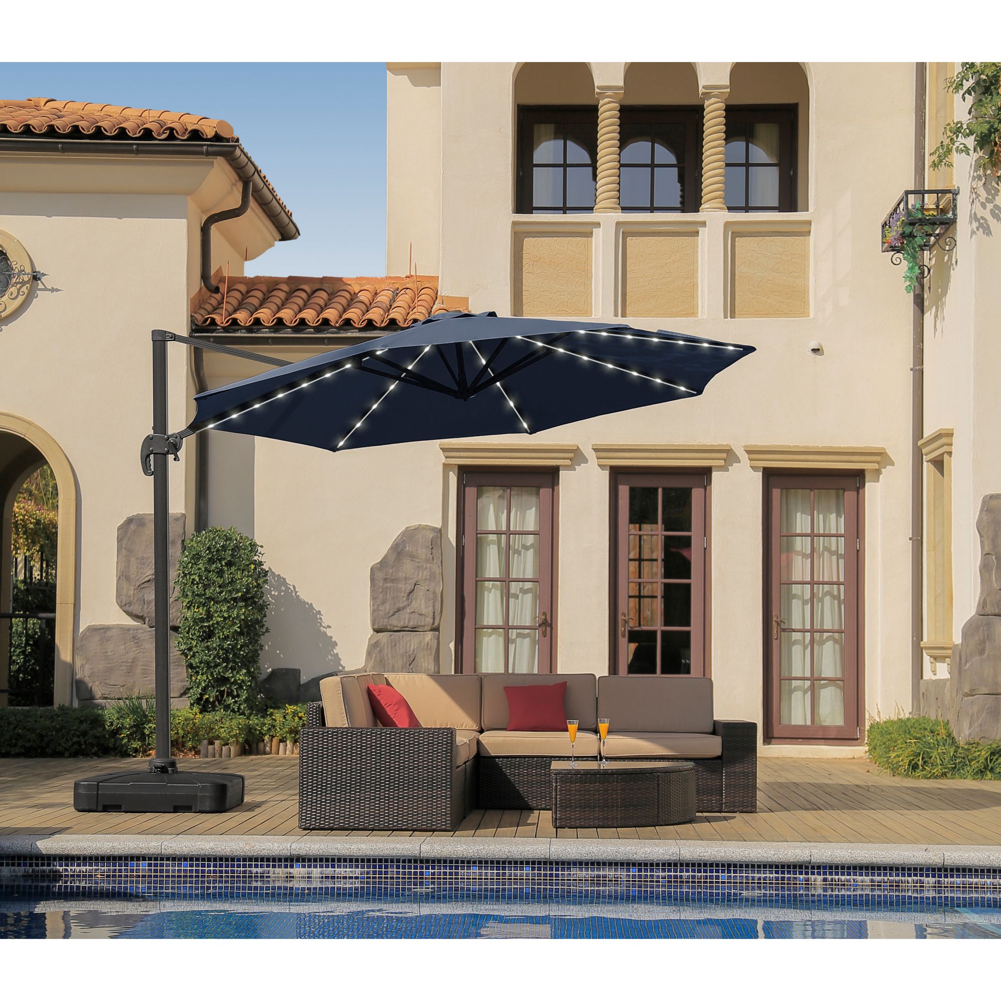 Berkley Jensen 11' Offset Umbrella with Solar LEDs - Blue