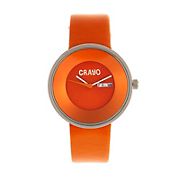 Crayo Button Leather-Band Unisex Watch with Day/Date - Orange
