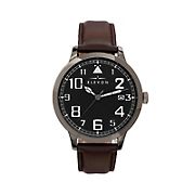 Elevon Sabre Leather-Band Watch with Date - Gunmetal/Black/Brown
