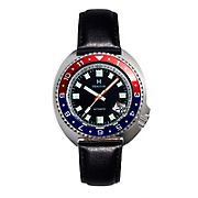 Heritor Automatic Pierce Genuine Leather-Band Watch with Date - Black/Red/Blue
