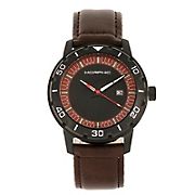 Morphic M71 Series Leather-Band Watch with Date - Black/Dark Brown