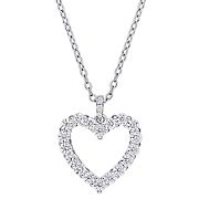 Moissanite Open Heart Pendant with Chain in Sterling Silver