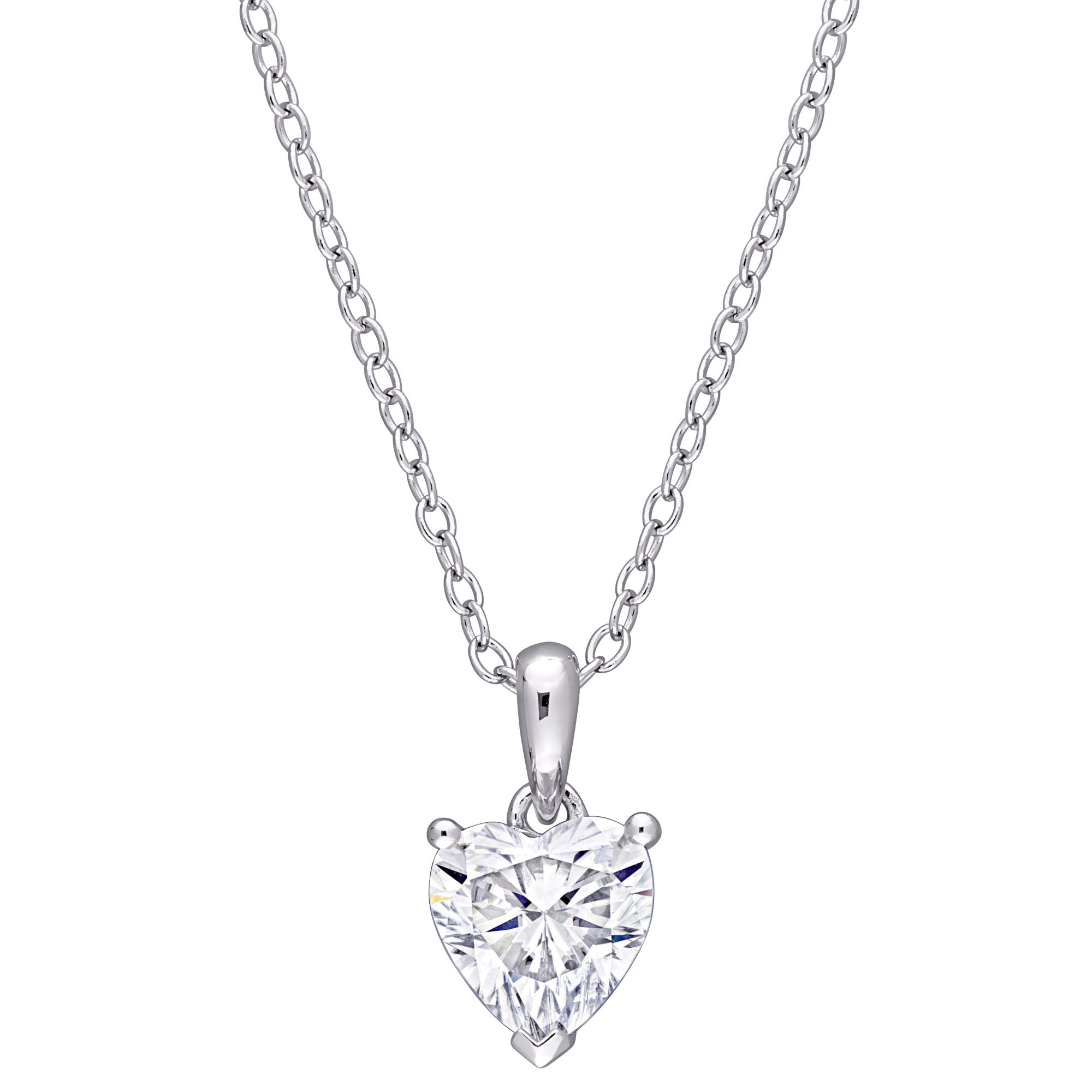 Moissanite Solitaire Heart Pendant With Chain in Sterling Silver