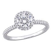 Moissanite Halo Ring in Sterling Silver, Size 9