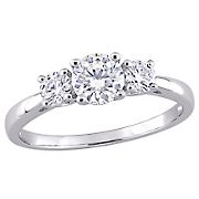 Moissanite 3-Stone Engagement Ring in Sterling Silver, Size 5
