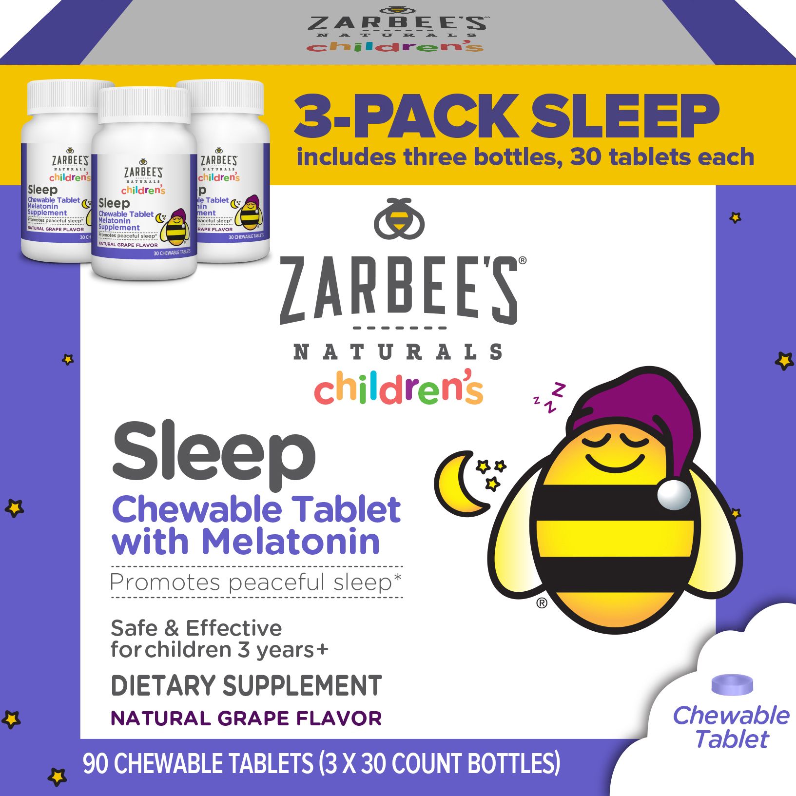 Zarbee's Naturals Children's Sleep Tablets with Melatonin Grape Flavor, 90 ct.