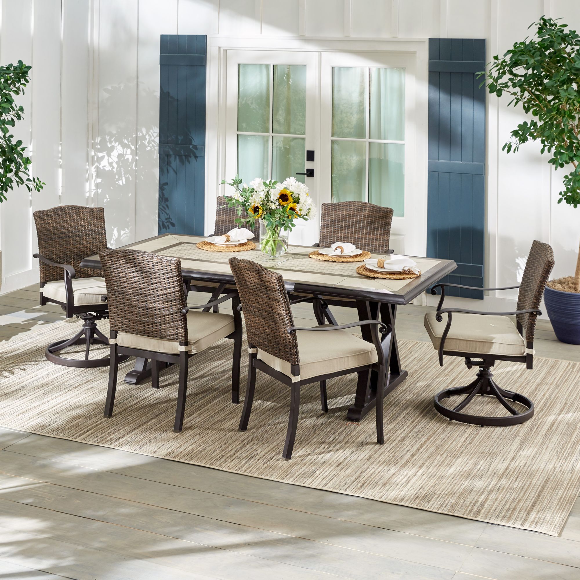 Berkley Jensen Rockport 7 Piece Wicker Patio Dining Set