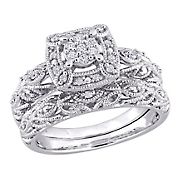.2 ct. t.w. Diamond Halo Vintage Bridal Set in Sterling Silver