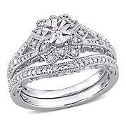 .2 ct. t.w. Diamond Floral Vintage Bridal Set in Sterling Silver