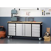 Trinity 72&quot; Stainless Steel Rolling Workbench - Black