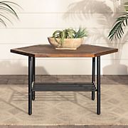 W. Trends Pearson Modern Wood and Metal Outdoor Hexagon Coffee Table - Dark Brown