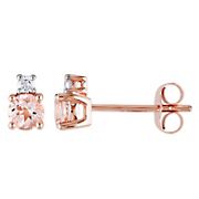 .75 ct. t.g.w. Morganite and Diamond Accent Stud Earrings in 10k Rose Gold