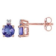 1.1 ct. t.g.w. Tanzanite and Diamond Accent Stud Earrings in 10k Rose Gold