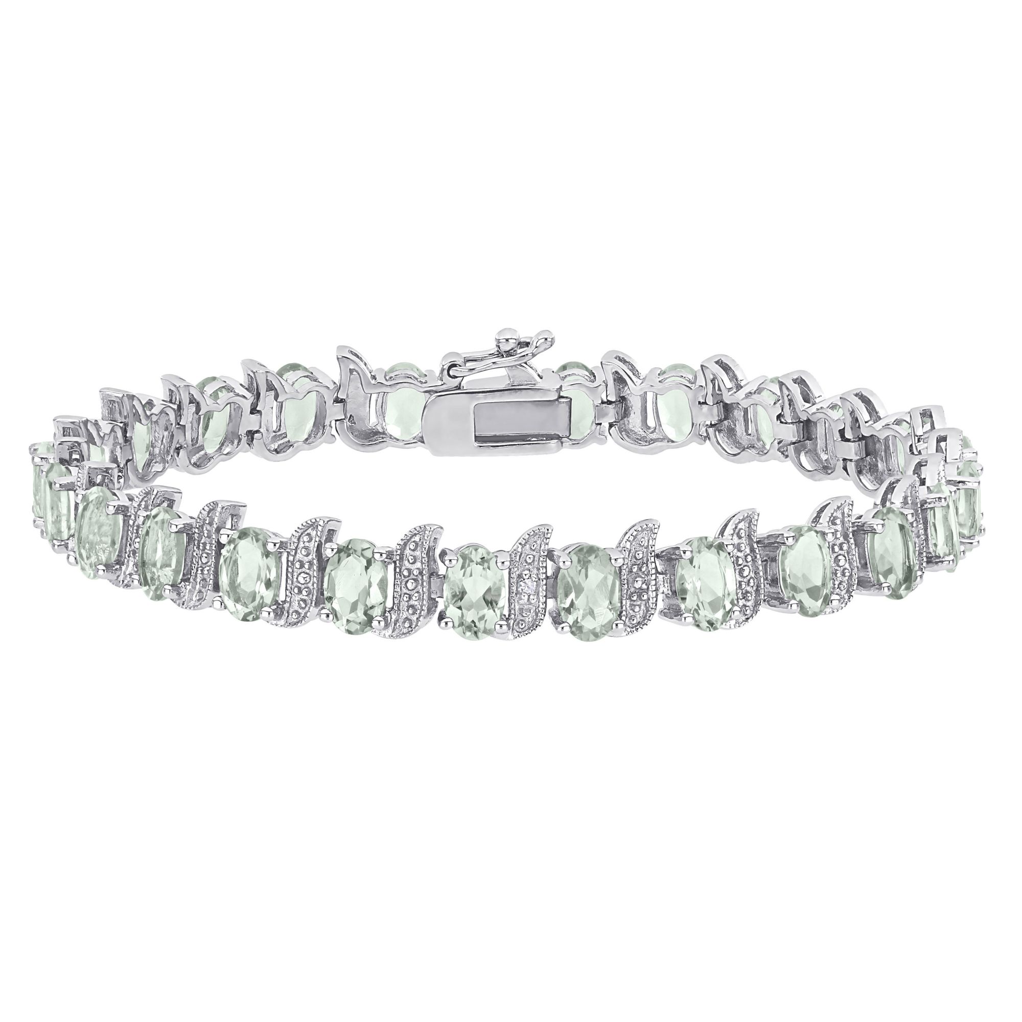 9.8 ct. t.g.w. Green Quartz and Diamond Accent S-Link Tennis Bracelet in Sterling Silver