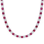 33 ct. t.g.w. Created Ruby and Created White Sapphire Tennis Necklace in Sterling Silver