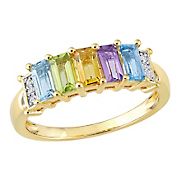 1.25 ct. t.g.w. Multi-Gemstone Semi-Eternity Ring in Yellow Plated Sterling Silver - Size 9