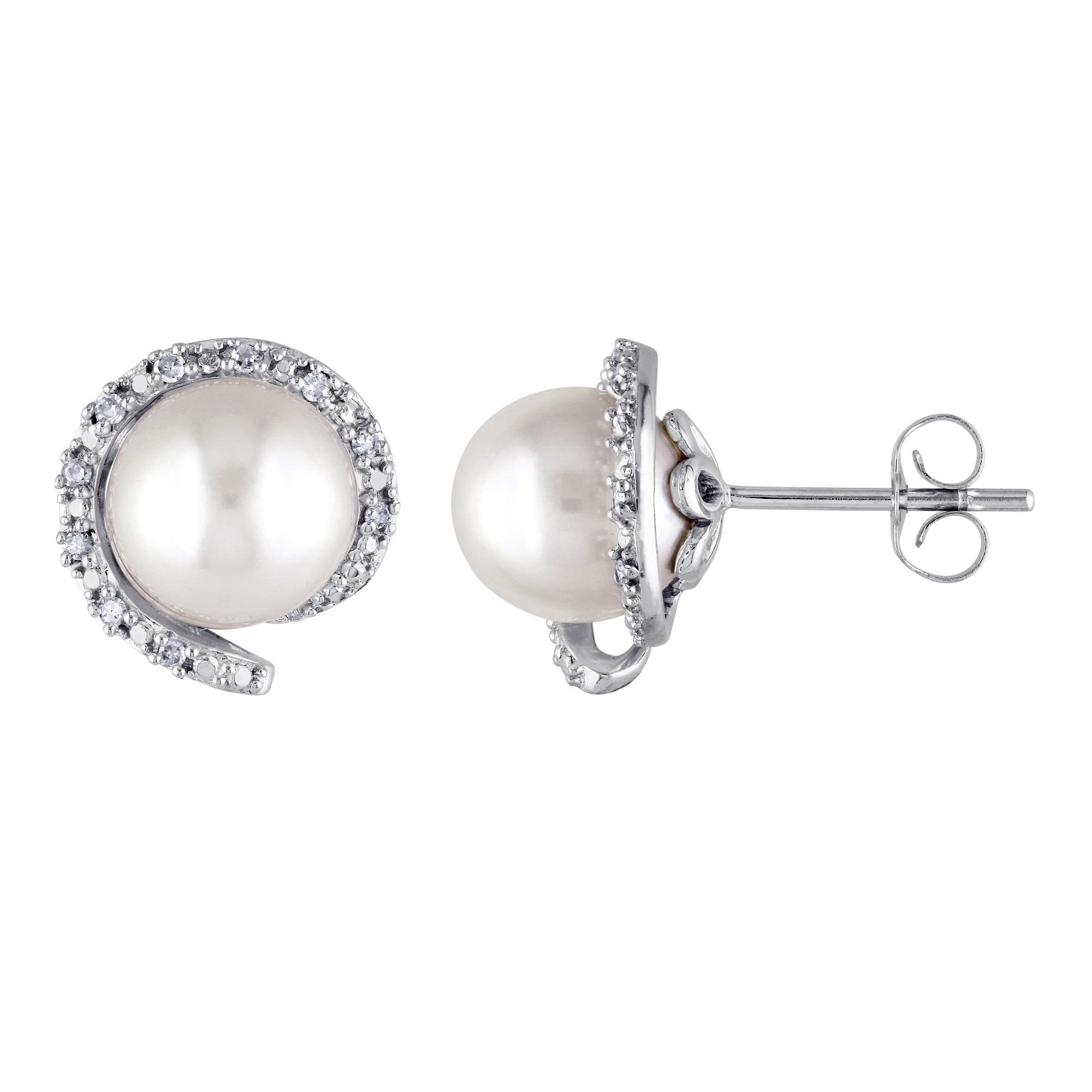 8.5-9 mm Cultured Pearl and .10 ct. t.w. Diamond Bow Earrings in