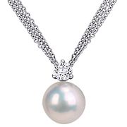 11-12 mm Cultured Freshwater Pearl and White Topaz Necklace in Sterling Silver