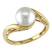 8-8.5mm Cultured Freshwater Pearl Bypass Ring in 10k Yellow Gold - Size 6