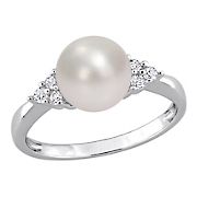 8-8.5 mm Cultured Freshwater Pearl and .125 ct. t.w. Diamond Ring in Sterling Silver - Size 5