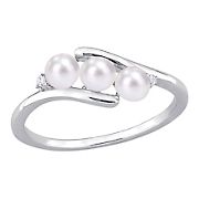 3.5-4 mm Freshwater Cultured Pearl and Diamond Accent 3-Stone Bypass Ring in Sterling Silver - Size 9
