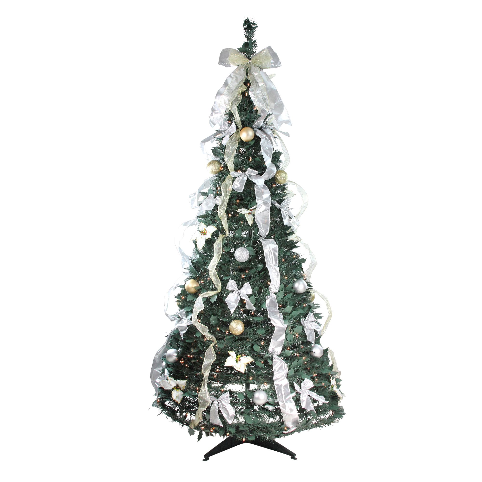 Northlight 6' Pre-Lit Silver and Gold Pre-Decorated Pop-Up Artificial Christmas Tree