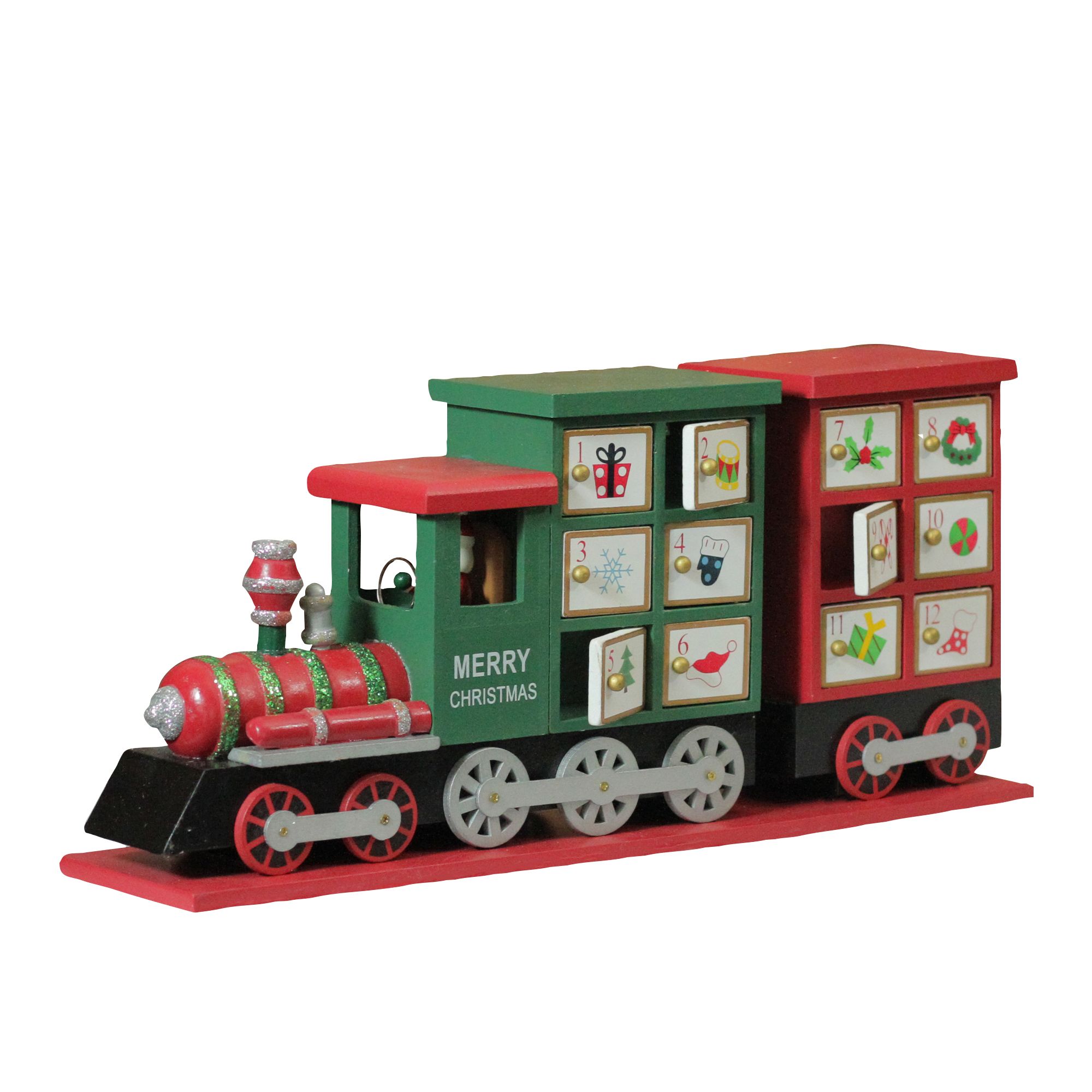 Northlight 16 5 quot Red and Green Locomotive Train Advent Calendar