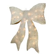 Northlight 24&quot; Lighted Cream White Sparkling Bow Christmas Window Silhouette Decoration