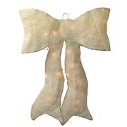 Northlight 18&quot; Cream White Lighted Sparkling Bow Hanging Christmas Yard Decor
