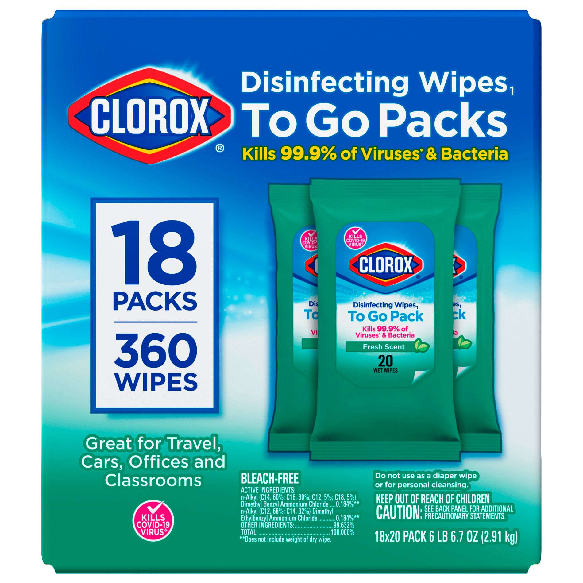 Clorox Disinfecting Wipes To Go Bleach Free Cleaning Wipes, 18 ct.