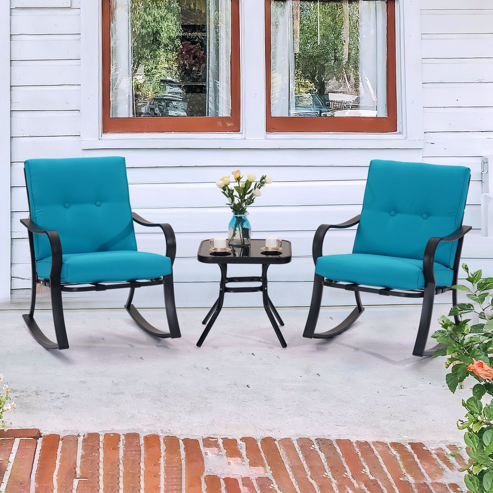 MISSBRELLA 3-Pc. Rocking Bistro Set with Soft Thickened Cushions and Glass Coffee Table - Other
