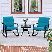 MISSBRELLA 3-Pc. Rocking Bistro Set with Soft Thickened Cushions and Glass Coffee Table - Other