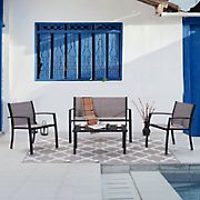 MISSBRELLA 4-Pc. Patio Textilene Bistro Set with Glass Table - Gray
