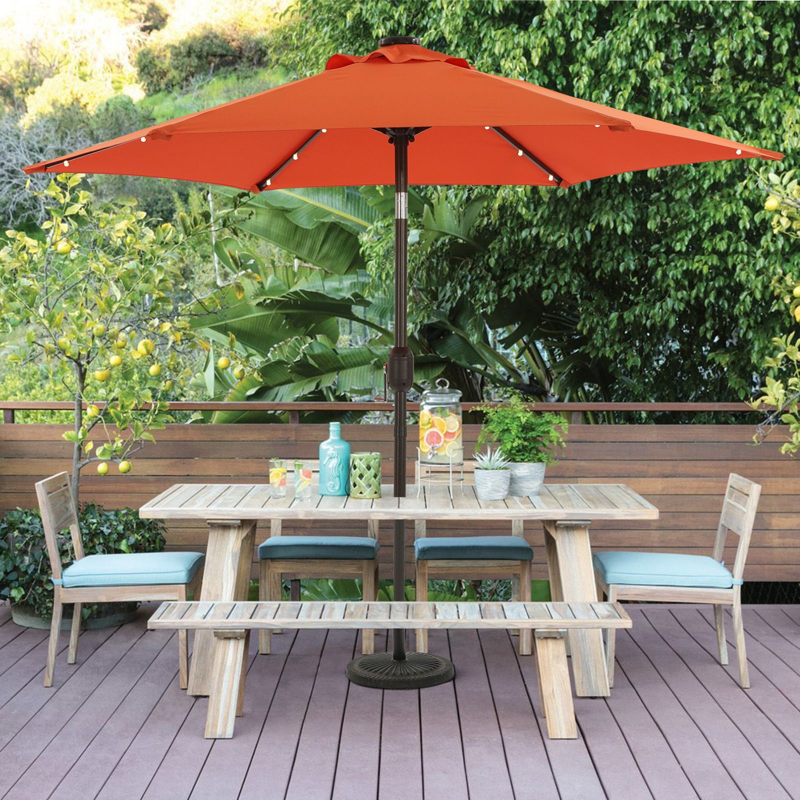 MISSBRELLA 7.5' 18-LED Lighted Market Solar Patio Table Steel Umbrella - Other