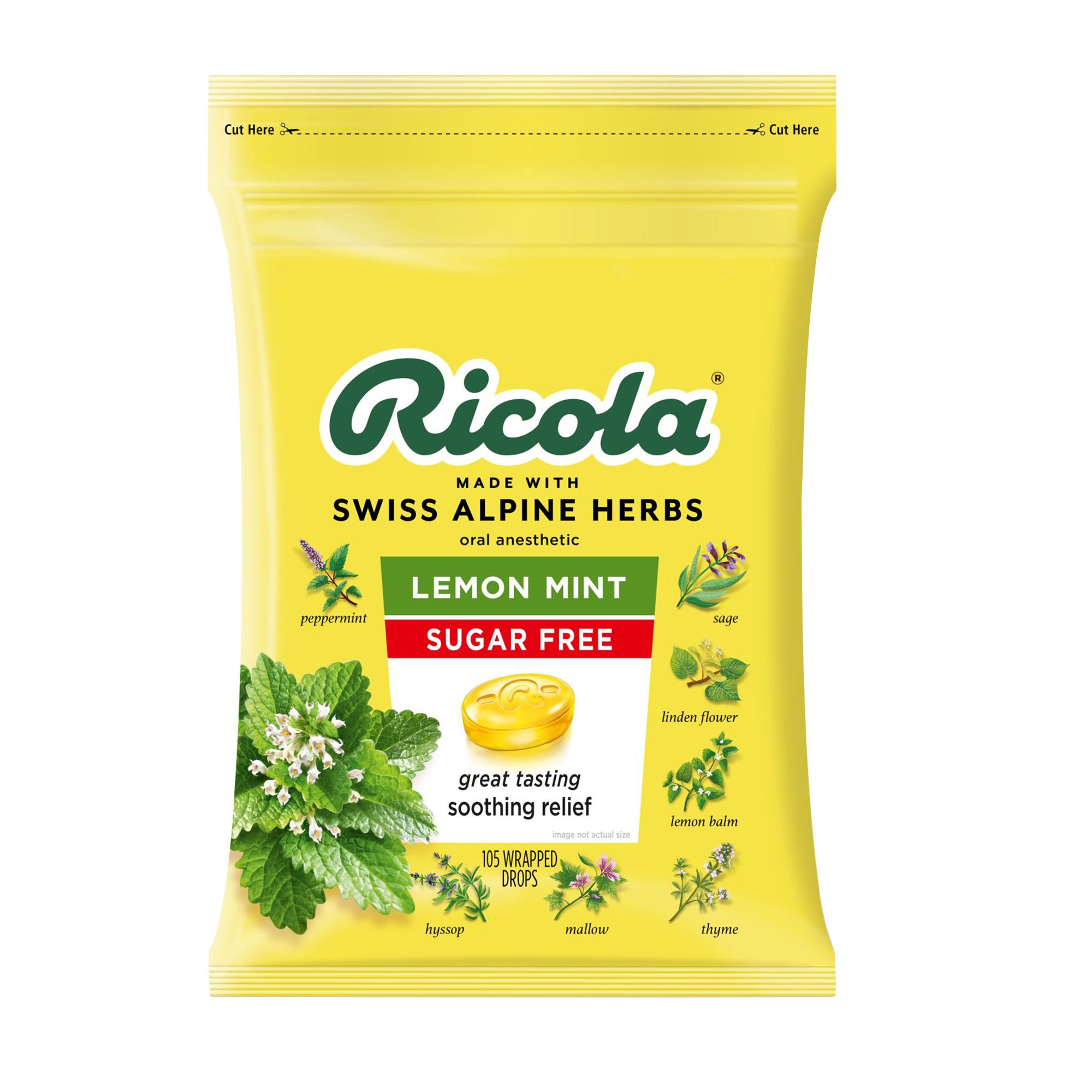 Ricola Sugar Free Lemon Mint Herb Throat Drops, 105 ct.