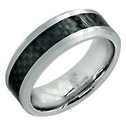 Men's Black Carbon Fiber Inlay Ring in Tungsten, Size 10