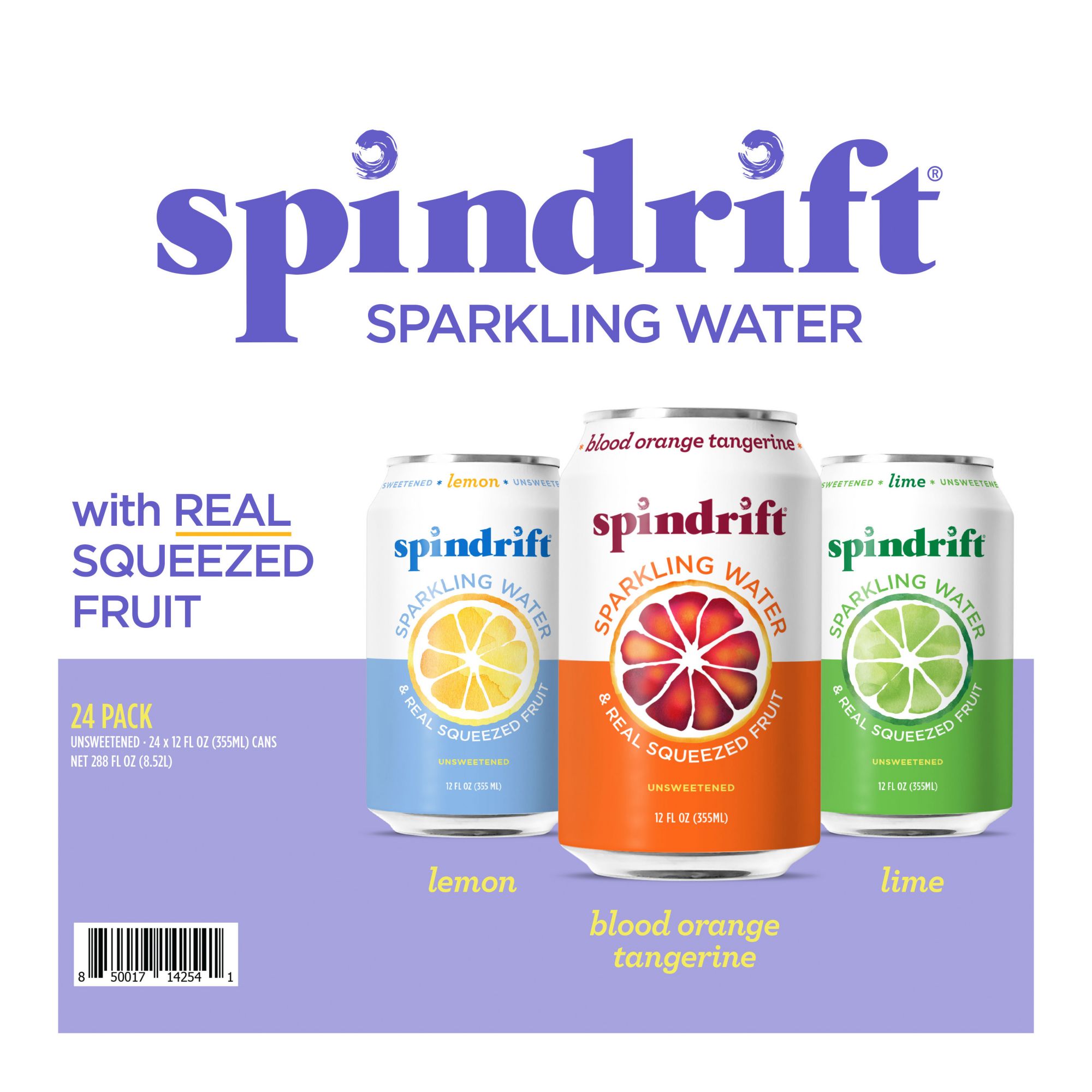 Spindrift Assorted Blood Orange Tangerine, Lemon and Lime Sparkling Water, 24 pk./12 oz.