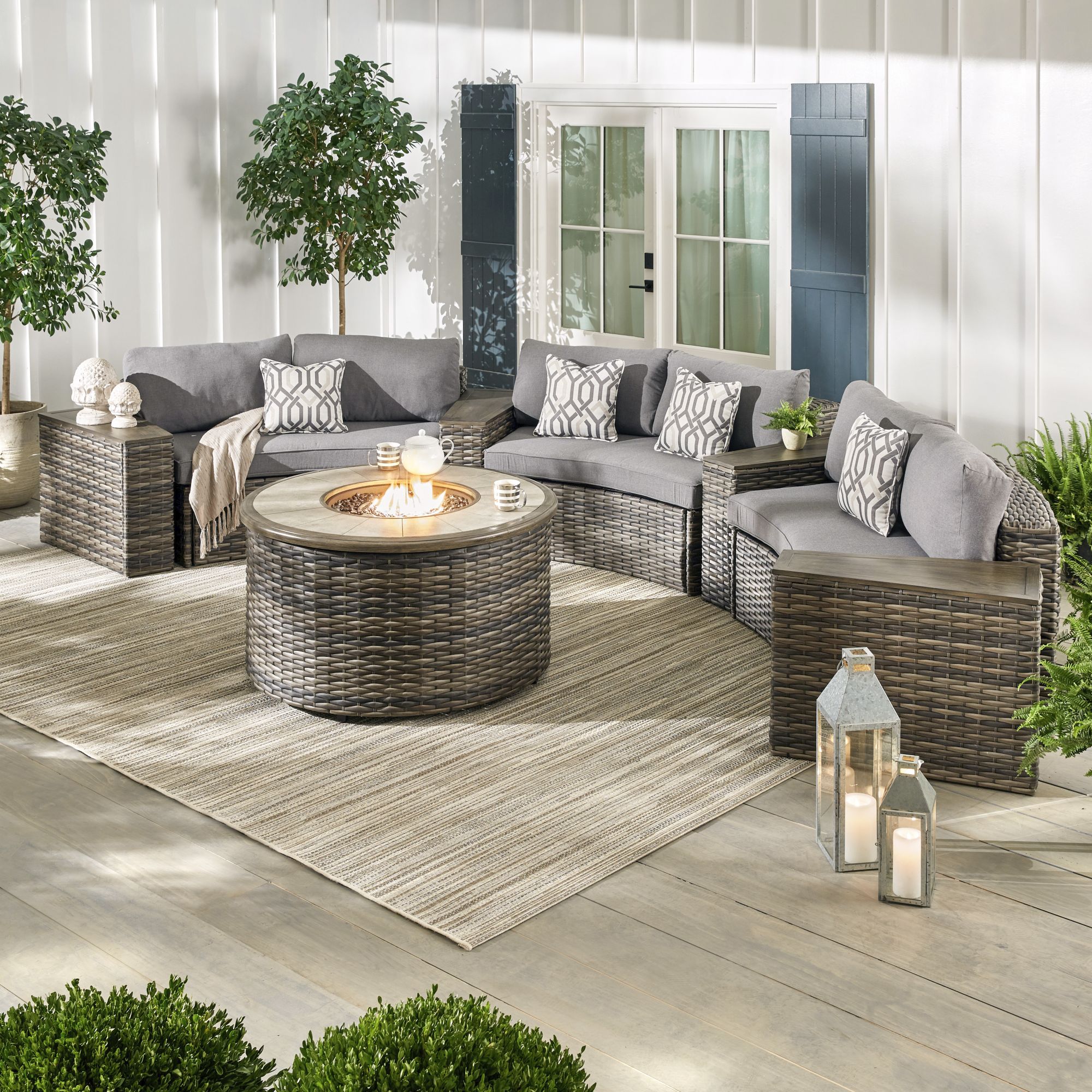 Berkley Jensen Spring Lake 8 Piece Aluminum Sectional Sofa Fire Patio Set