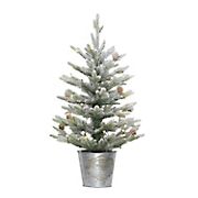 Puleo International 2' Flocked Table Top Pre-Lit Tree with 35 ct. Lights in Metal Pot