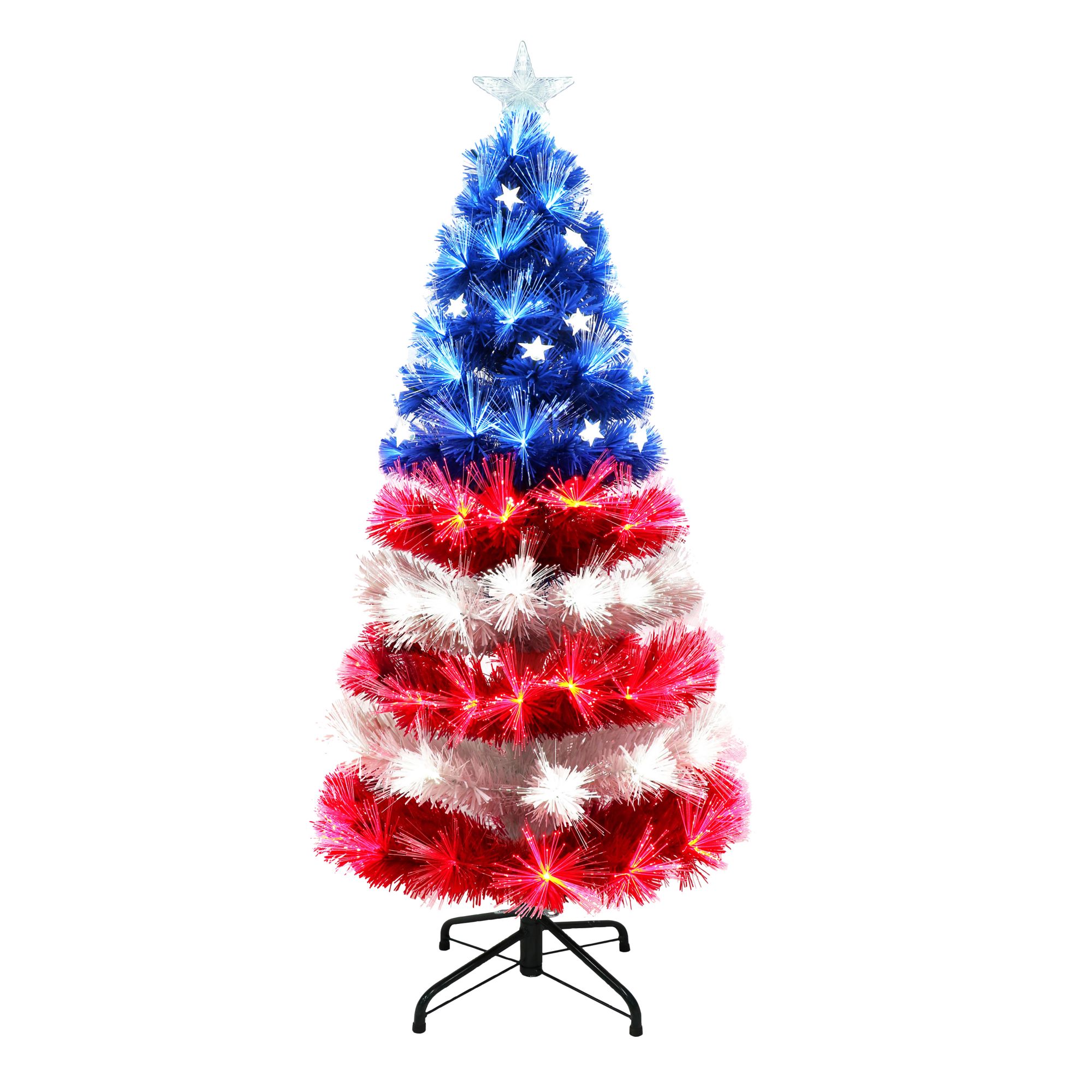 Puleo International 4' Fiber Optic Patriotic Pre-Lit Tree Tree - Red/White/Blue