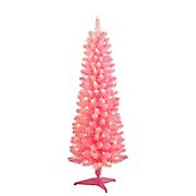 Puleo International 4.5' Flocked Fashion Pencil Pre-Lit Tree with 100 ct. Lights - Pink