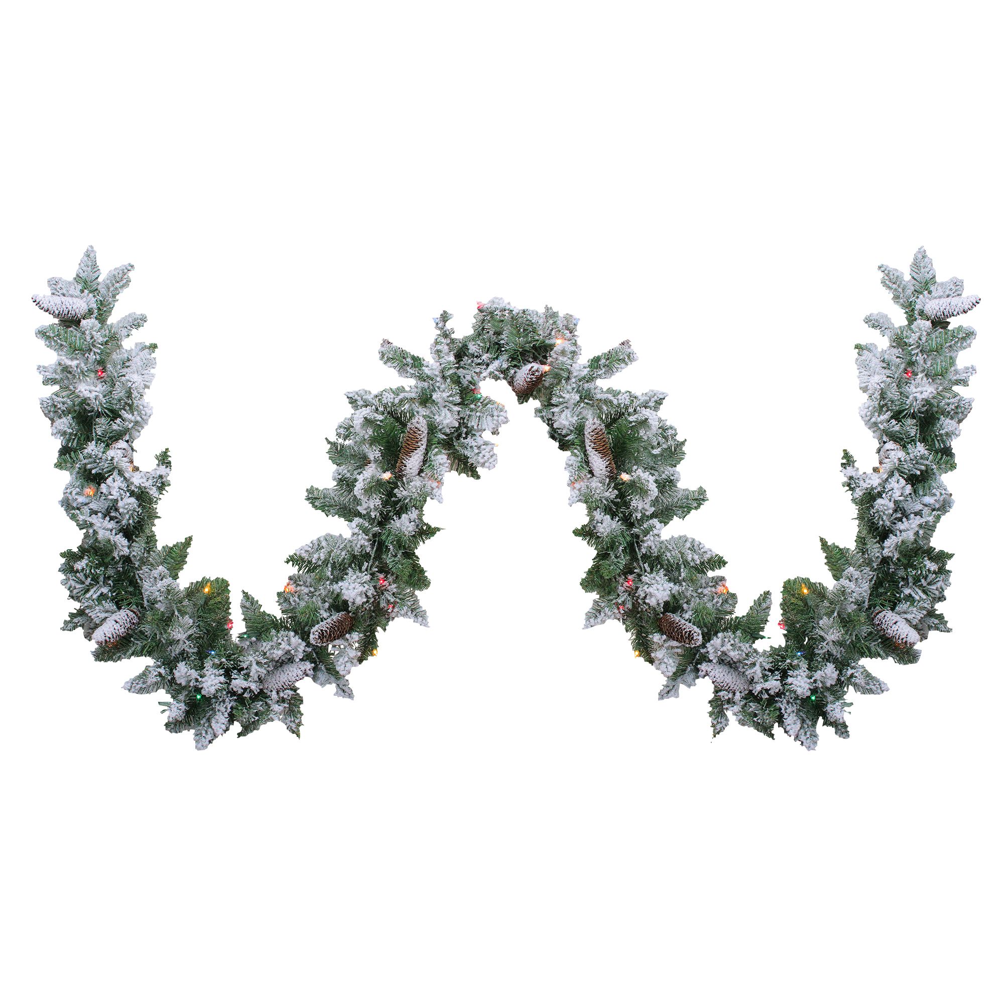 Northlight 9' x 10&quot; Pre-Lit Flocked Pine Artificial Christmas Garland - Multi Color Lights